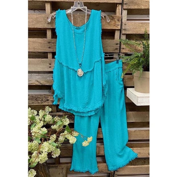 Clara Cotton Linen Tank Top + Matching Pants - - DYAVOR®
