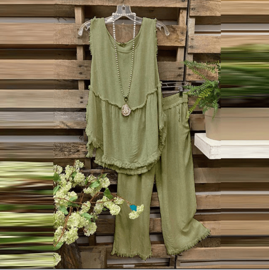 Clara Cotton Linen Tank Top + Matching Pants - - DYAVOR®