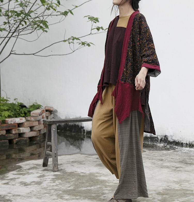 Loose Patchwork Cotton Linen Pants | Lotus - palazzo pants - DYAVOR®