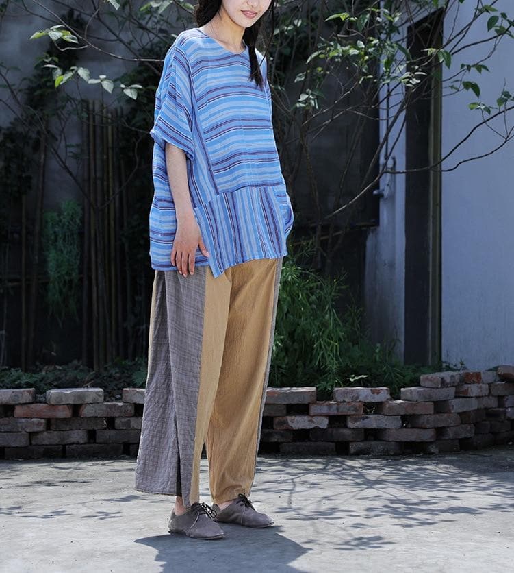 Loose Patchwork Cotton Linen Pants | Lotus - palazzo pants - DYAVOR®