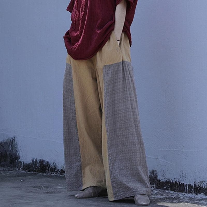 Loose Patchwork Cotton Linen Pants | Lotus - palazzo pants - DYAVOR®