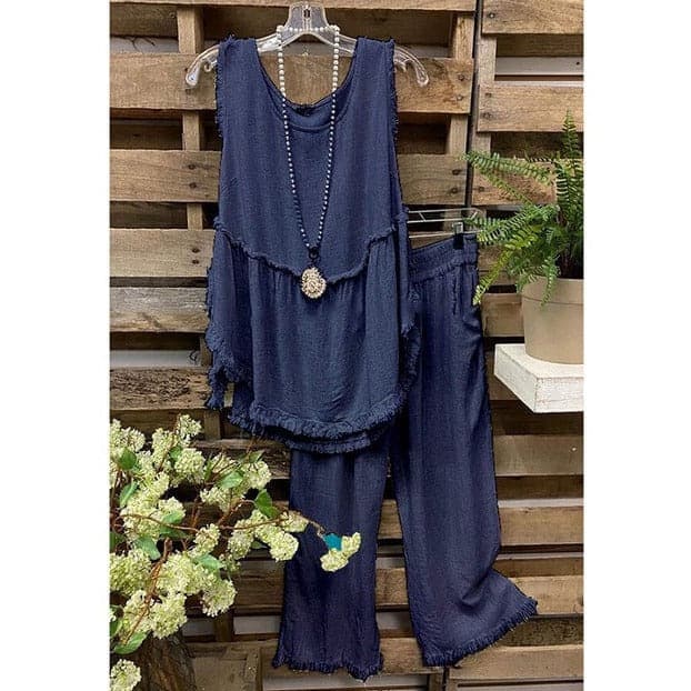Clara Cotton Linen Tank Top + Matching Pants - - DYAVOR®