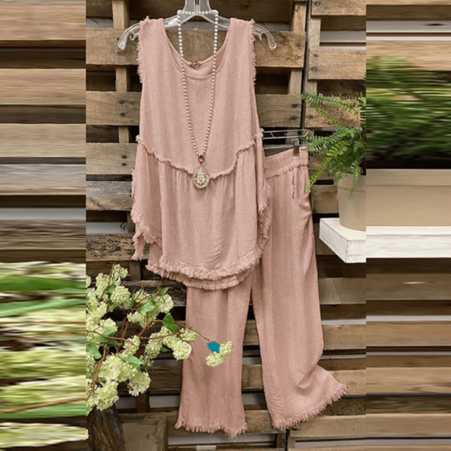 Clara Cotton Linen Tank Top + Matching Pants - - DYAVOR®