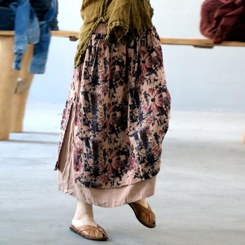 Anita Floral Cotton Linen Skirt - Skirts - DYAVOR®