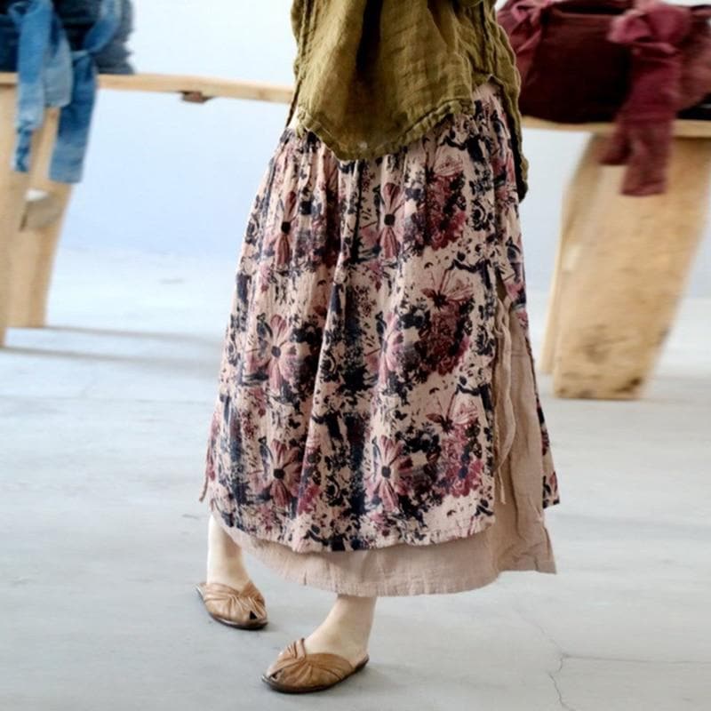 Anita Floral Cotton Linen Skirt - Skirts - DYAVOR®