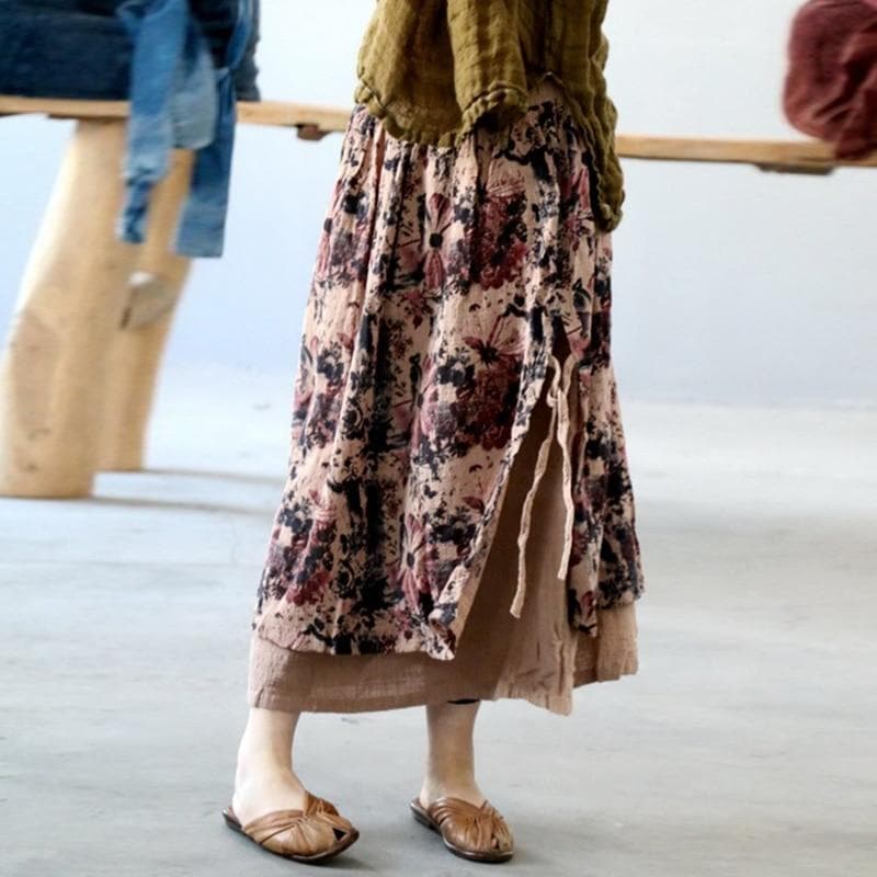 Anita Floral Cotton Linen Skirt - Skirts - DYAVOR®