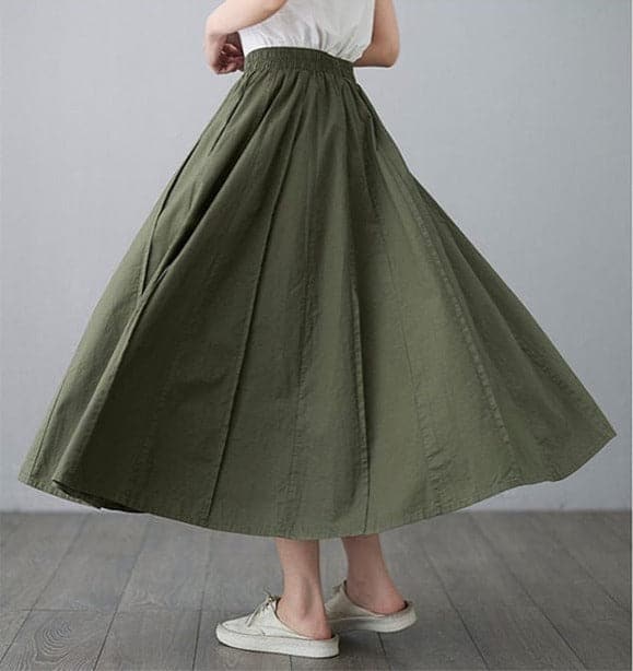 High Waist Cotton Linen Pleated Skirt - Skirts - DYAVOR®