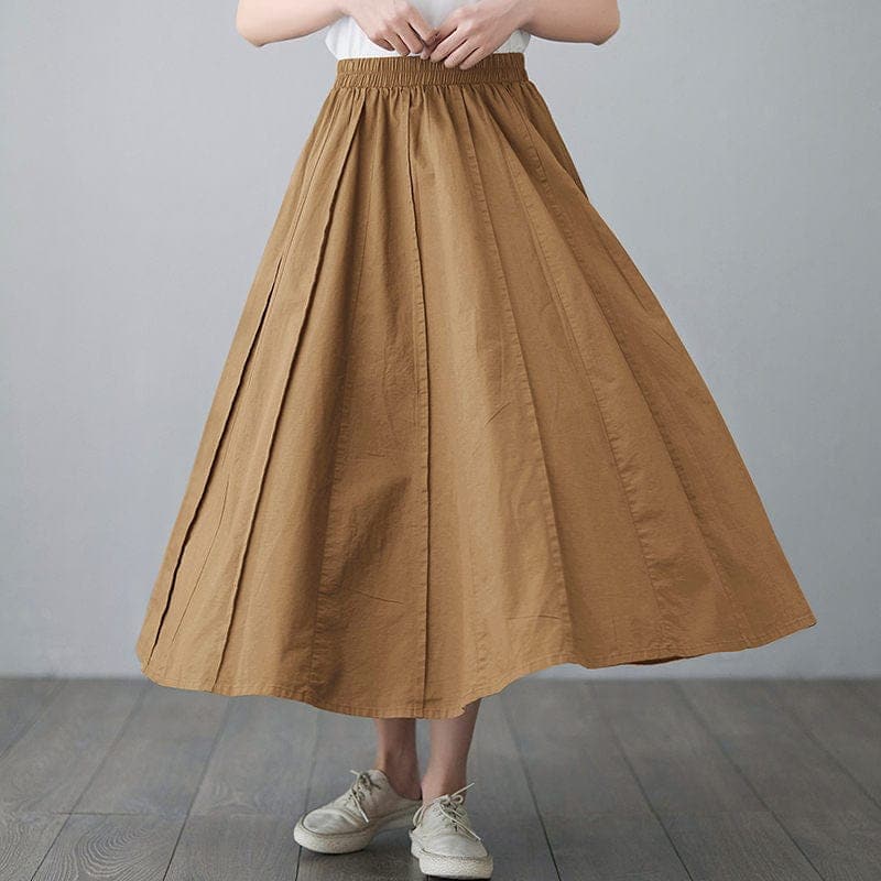 High Waist Cotton Linen Pleated Skirt - Skirts - DYAVOR®