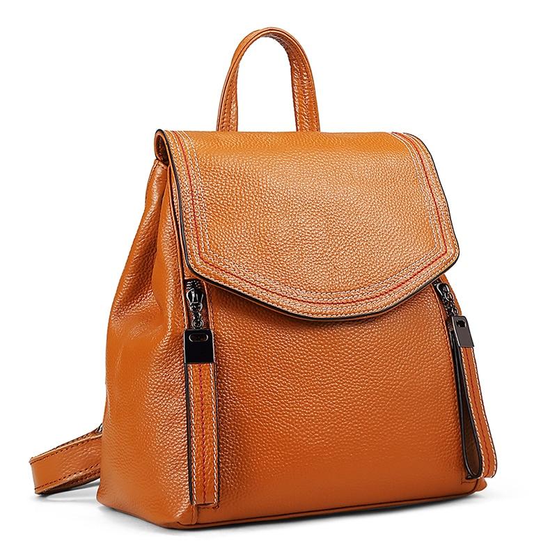 Casual Cute Women's Small Solid Zipper Hasp Genuine Leather Backpack - Backpacks - DYAVOR®