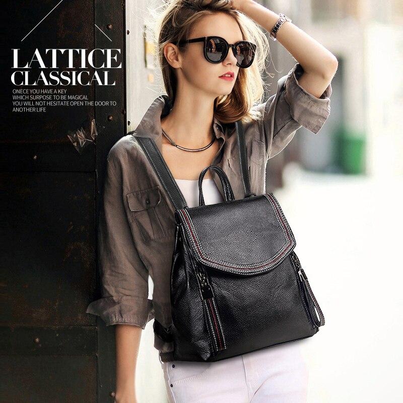Casual Cute Women's Small Solid Zipper Hasp Genuine Leather Backpack - Backpacks - DYAVOR®