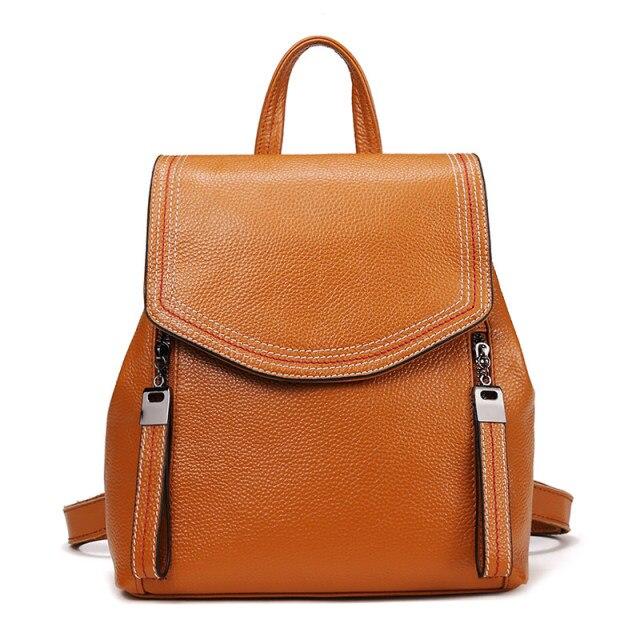 Casual Cute Women's Small Solid Zipper Hasp Genuine Leather Backpack - Backpacks - DYAVOR®