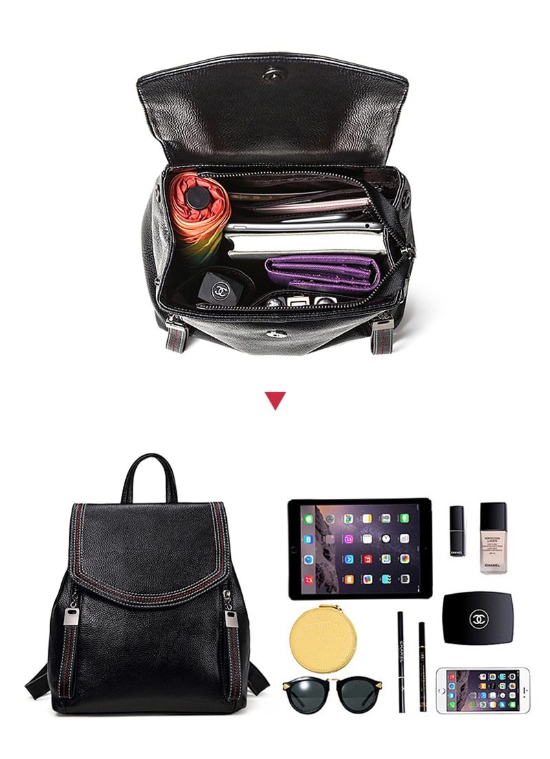 Casual Cute Women's Small Solid Zipper Hasp Genuine Leather Backpack - Backpacks - DYAVOR®
