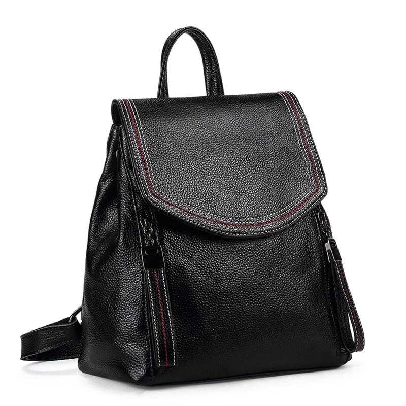 Casual Cute Women's Small Solid Zipper Hasp Genuine Leather Backpack - Backpacks - DYAVOR®