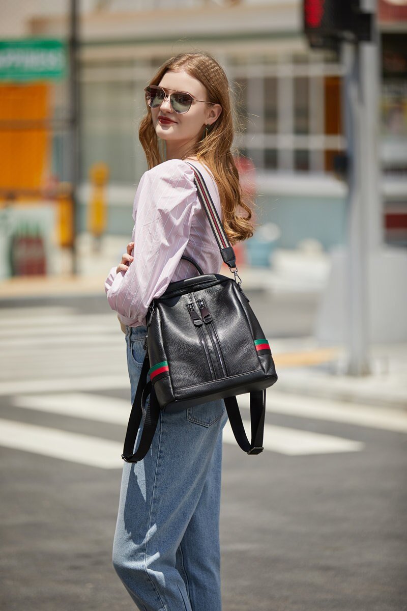 Casual Style Women's Solid Genuine Leather Travel Shoulder Bag Backpack - Backpacks - DYAVOR®