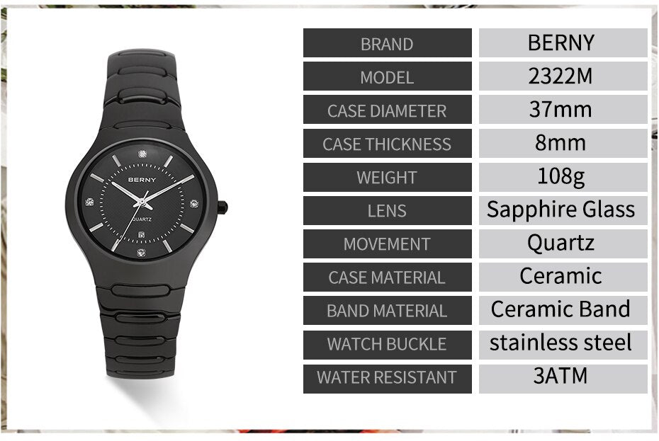 Unisex Sapphire Quartz Movement Waterproof Real Ceramic Band Watch - Unisex Style Watches - DYAVOR®