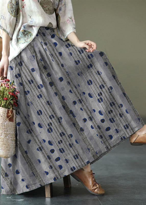 Women Green Print Ramie Elastic Waist Skirt - Skirts - DYAVOR®
