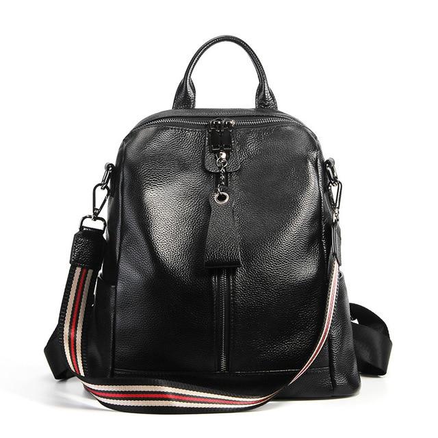 Coffee Red Grey Black Women's Solid Genuine Leather Travel Backpack - Backpacks - DYAVOR®