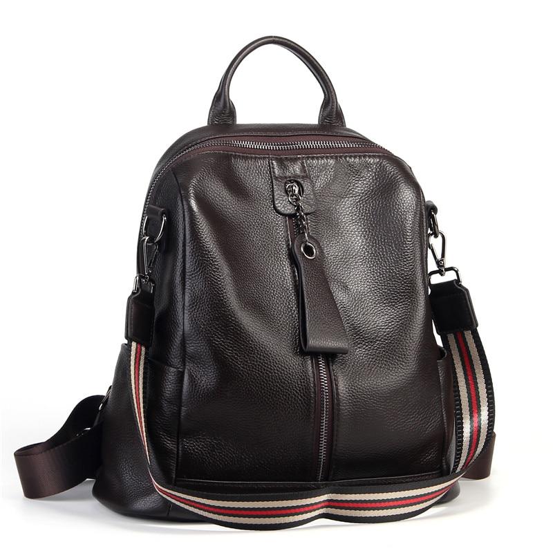 Coffee Red Grey Black Women's Solid Genuine Leather Travel Backpack - Backpacks - DYAVOR®