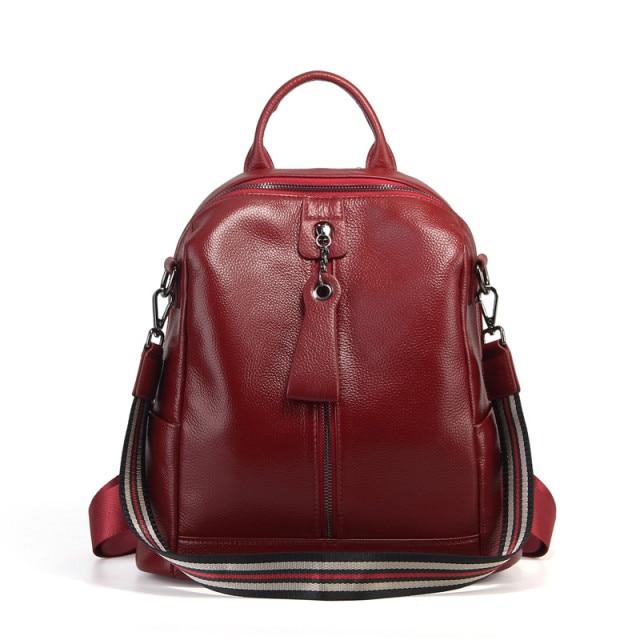 Coffee Red Grey Black Women's Solid Genuine Leather Travel Backpack - Backpacks - DYAVOR®