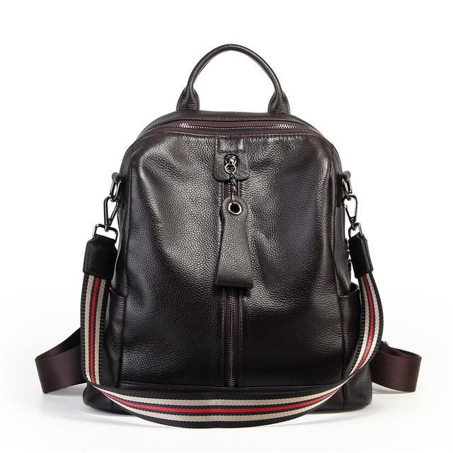 Coffee Red Grey Black Women's Solid Genuine Leather Travel Backpack - Backpacks - DYAVOR®