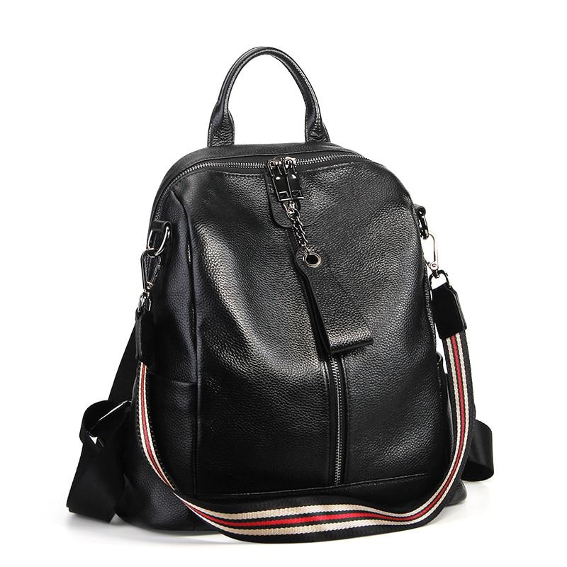 Coffee Red Grey Black Women's Solid Genuine Leather Travel Backpack - Backpacks - DYAVOR®