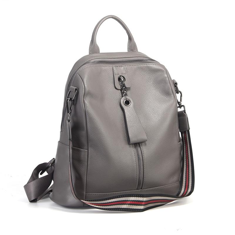 Coffee Red Grey Black Women's Solid Genuine Leather Travel Backpack - Backpacks - DYAVOR®