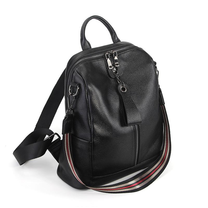 Coffee Red Grey Black Women's Solid Genuine Leather Travel Backpack - Backpacks - DYAVOR®