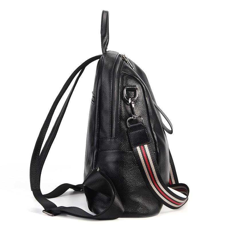 Coffee Red Grey Black Women's Solid Genuine Leather Travel Backpack - Backpacks - DYAVOR®