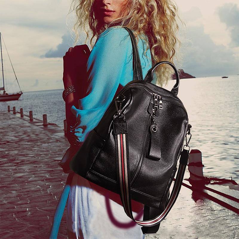 Coffee Red Grey Black Women's Solid Genuine Leather Travel Backpack - Backpacks - DYAVOR®