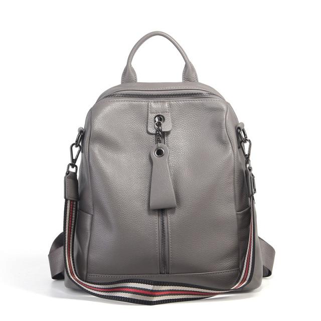 Coffee Red Grey Black Women's Solid Genuine Leather Travel Backpack - Backpacks - DYAVOR®