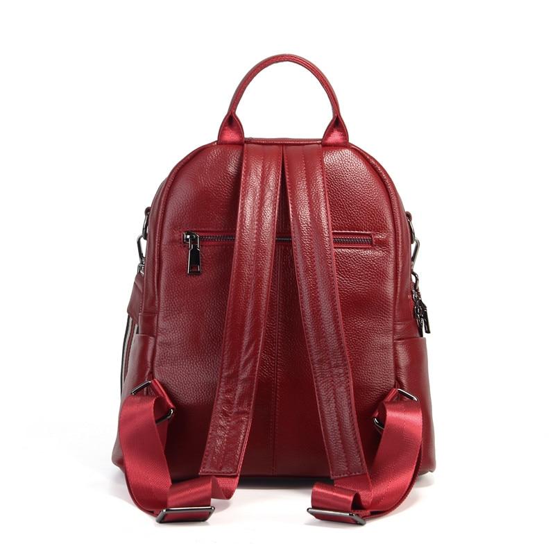Coffee Red Grey Black Women's Solid Genuine Leather Travel Backpack - Backpacks - DYAVOR®