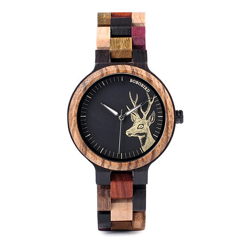 Colorful Wood Band Dear Head Watch Dial Men Women Quartz Watches Timepiece - Unisex Style Watches - DYAVOR®