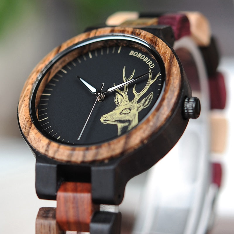 Colorful Wood Band Dear Head Watch Dial Men Women Quartz Watches Timepiece - Unisex Style Watches - DYAVOR®