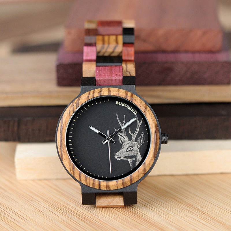 Colorful Wood Band Dear Head Watch Dial Men Women Quartz Watches Timepiece - Unisex Style Watches - DYAVOR®