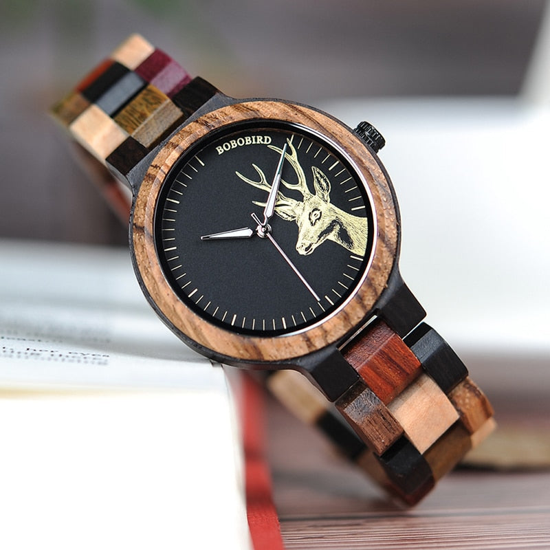 Colorful Wood Band Dear Head Watch Dial Men Women Quartz Watches Timepiece - Unisex Style Watches - DYAVOR®