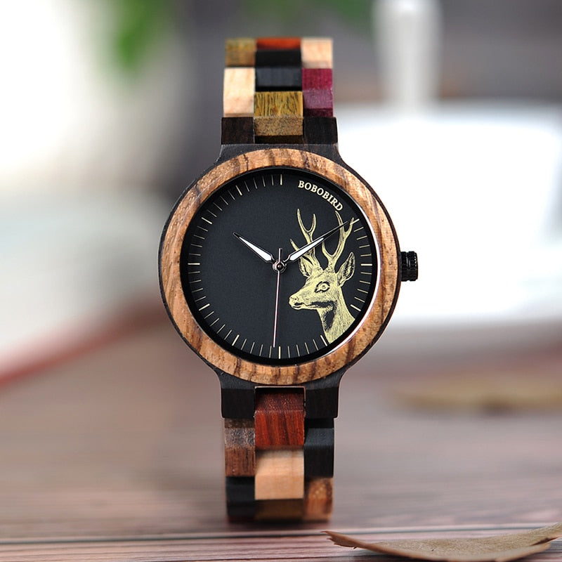 Colorful Wood Band Dear Head Watch Dial Men Women Quartz Watches Timepiece - Unisex Style Watches - DYAVOR®