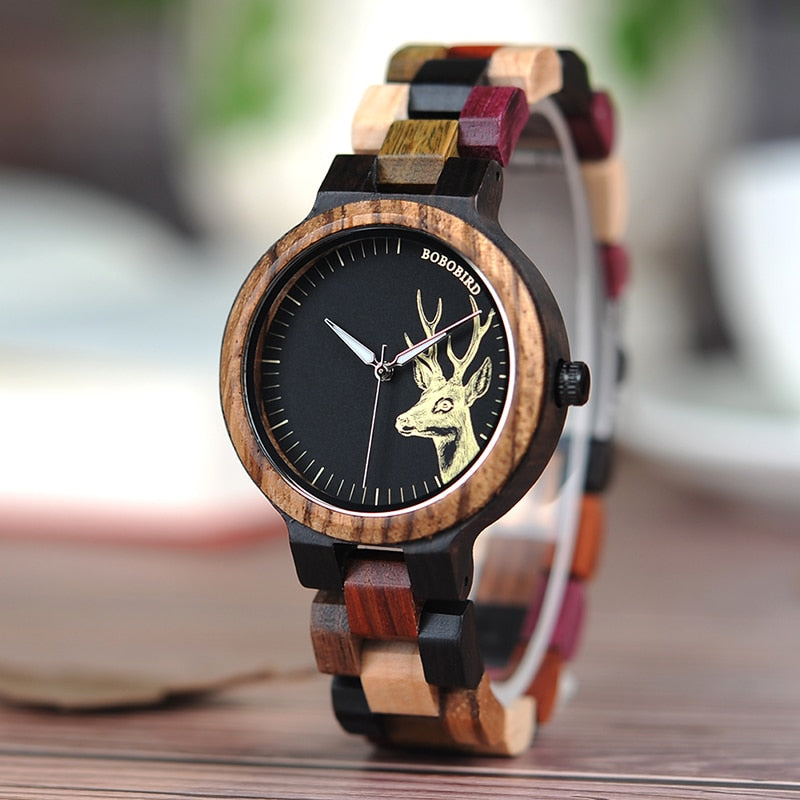 Colorful Wood Band Dear Head Watch Dial Men Women Quartz Watches Timepiece - Unisex Style Watches - DYAVOR®