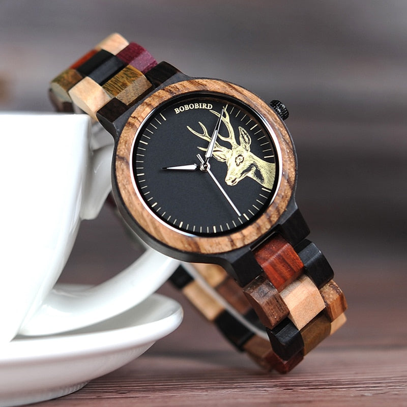 Colorful Wood Band Dear Head Watch Dial Men Women Quartz Watches Timepiece - Unisex Style Watches - DYAVOR®