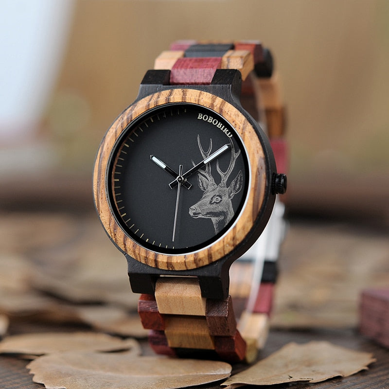 Colorful Wood Band Dear Head Watch Dial Men Women Quartz Watches Timepiece - Unisex Style Watches - DYAVOR®