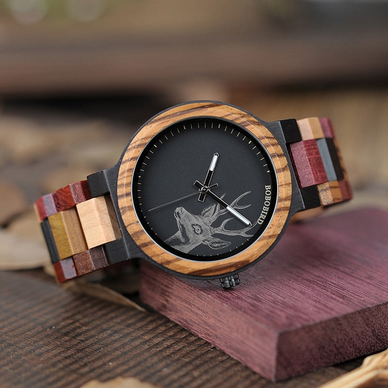 Colorful Wood Band Dear Head Watch Dial Men Women Quartz Watches Timepiece - Unisex Style Watches - DYAVOR®
