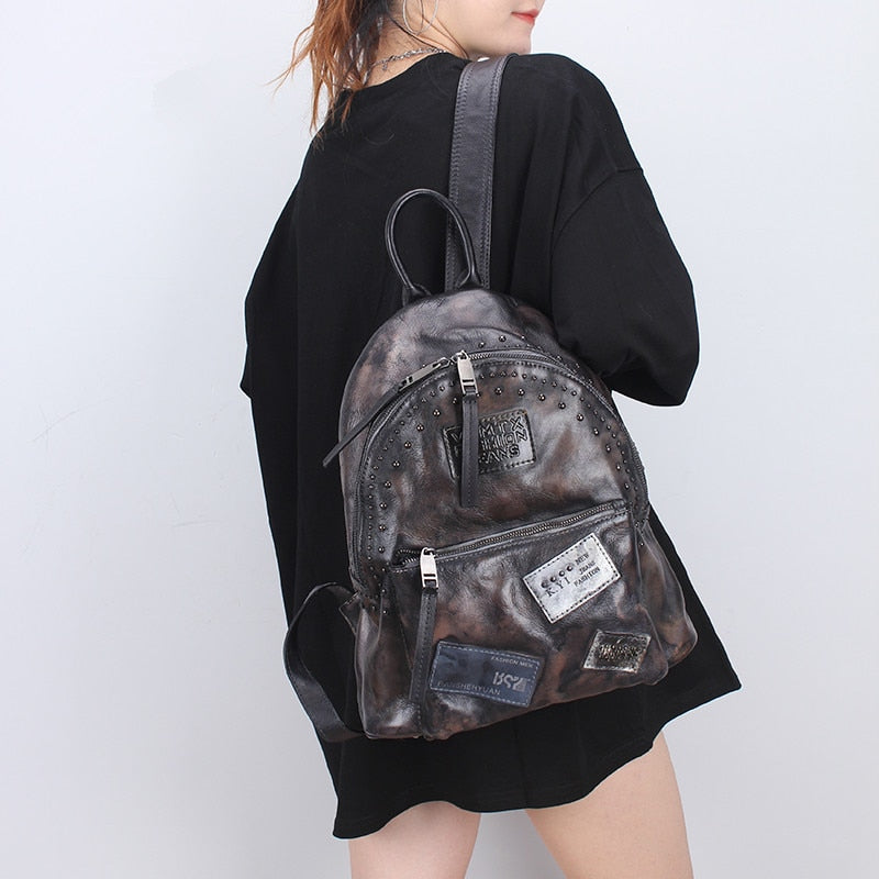Cowhide Women College Students Genuine Leather Large Capacity Ins Fashion Backpack - Backpacks - DYAVOR®