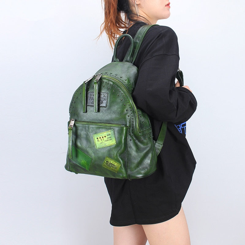 Cowhide Women College Students Genuine Leather Large Capacity Ins Fashion Backpack - Backpacks - DYAVOR®