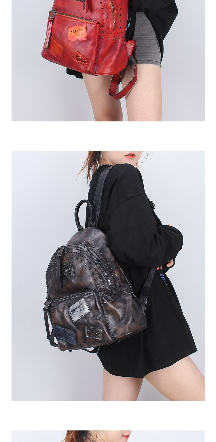 Cowhide Women College Students Genuine Leather Large Capacity Ins Fashion Backpack - Backpacks - DYAVOR®