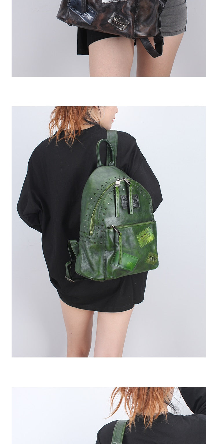 Cowhide Women College Students Genuine Leather Large Capacity Ins Fashion Backpack - Backpacks - DYAVOR®