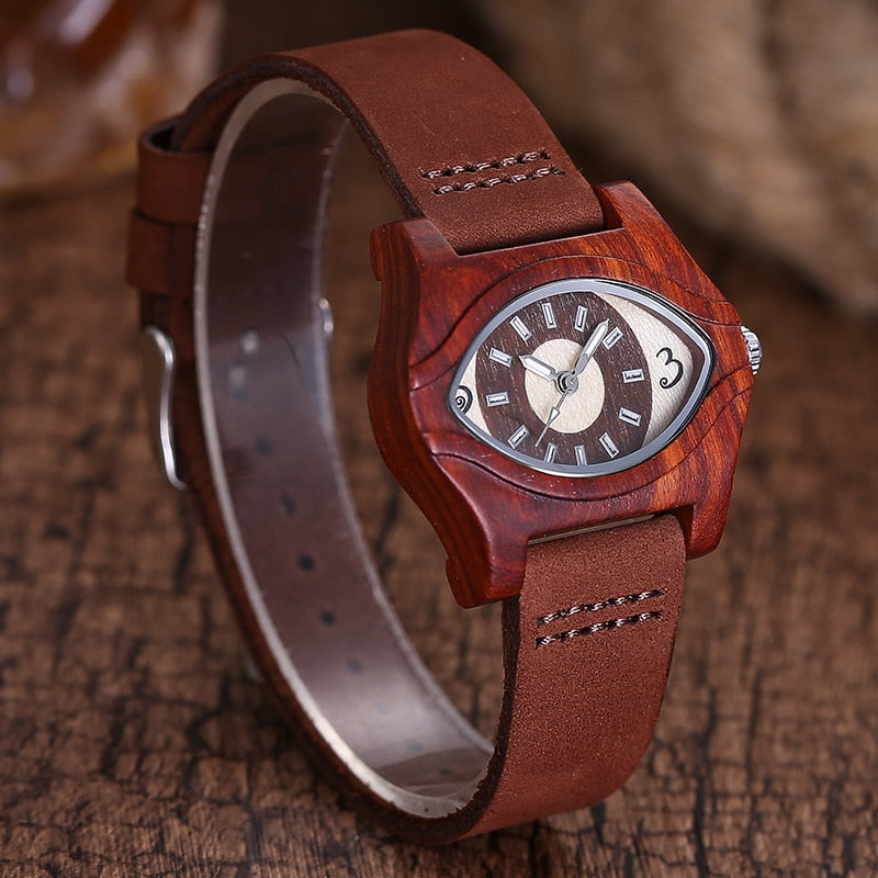 Creative Eye Shape Women Simple Wood Leather Band Quartz Wrist Watch - Watches for Women - DYAVOR®