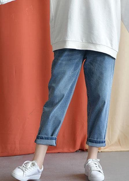 denim blue new wild elastic waist pants - - DYAVOR®