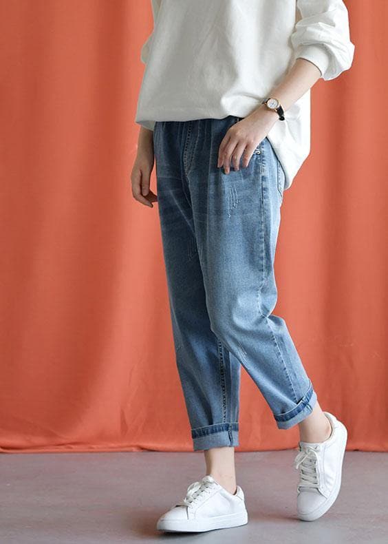denim blue new wild elastic waist pants - - DYAVOR®