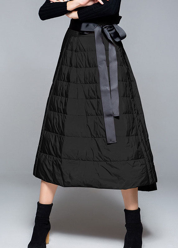diy Black High Waist tie waist A Line Winter Duck Down Skirts - Skirts - DYAVOR®