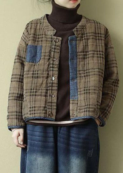 diy Orange Plaid Patchwork Corduroy Winter Coat - Down Jackets - DYAVOR®