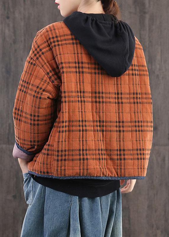 diy Orange Plaid Patchwork Corduroy Winter Coat - Down Jackets - DYAVOR®